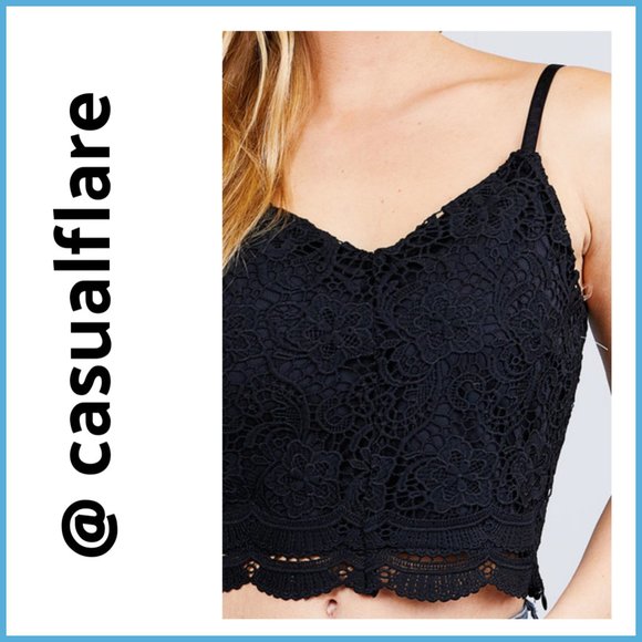 Active USA Tops - NWT-Women’s Crocheted Soft Lace Cami Top, Black